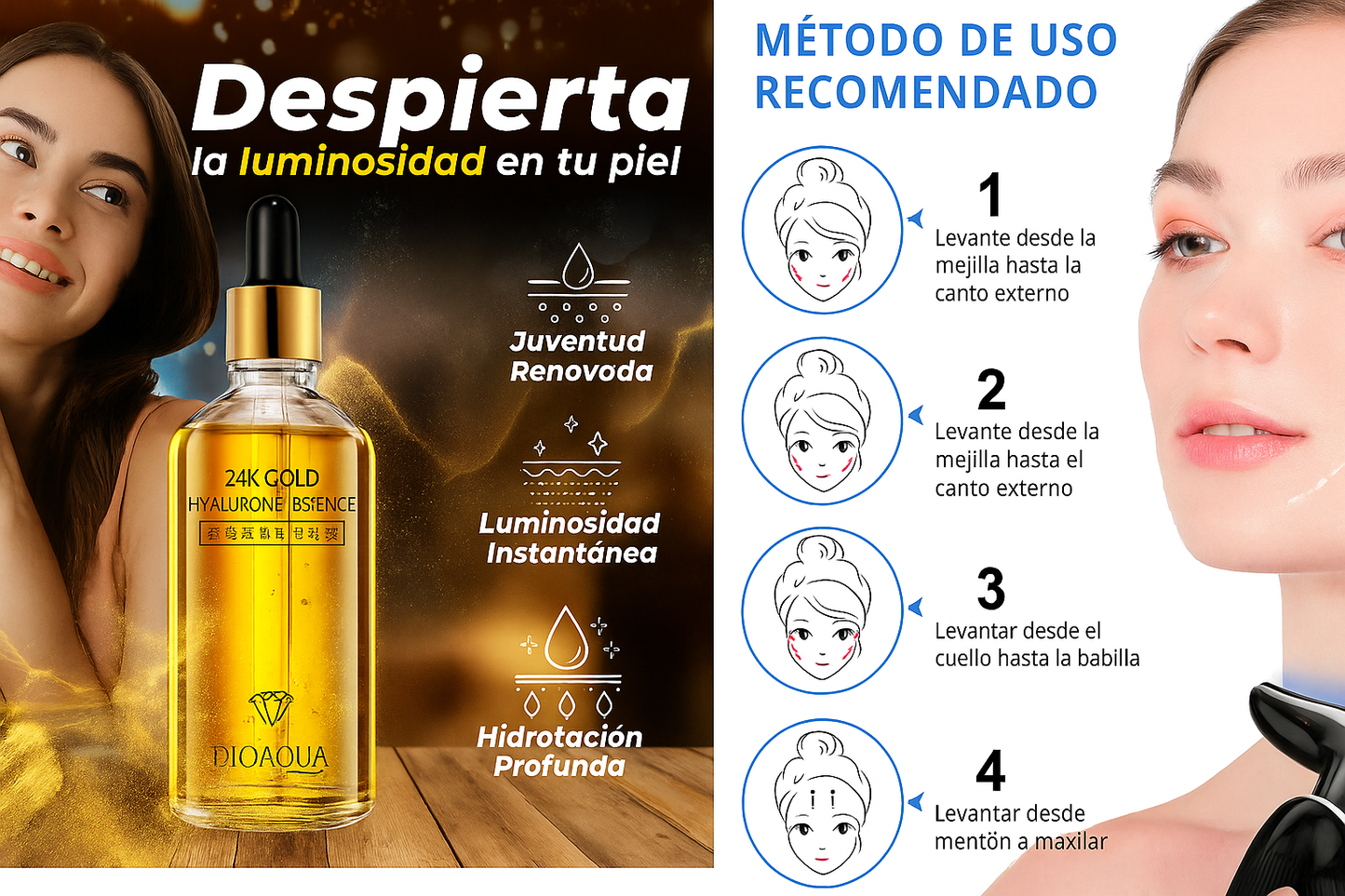 Combo Sérum 24K Gold de Bioaqua + Regalo Masajeador Facial