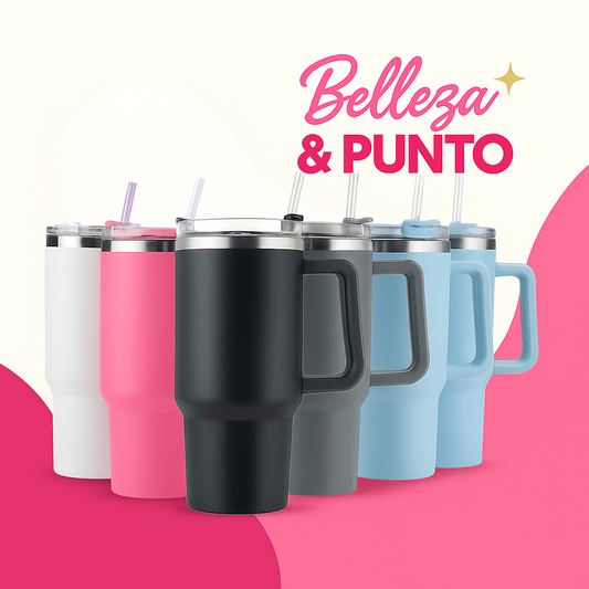 VASO TÉRMICO ACERO INOXIDABLE 1200ML PORTABLE CON ASA Y SORBETE