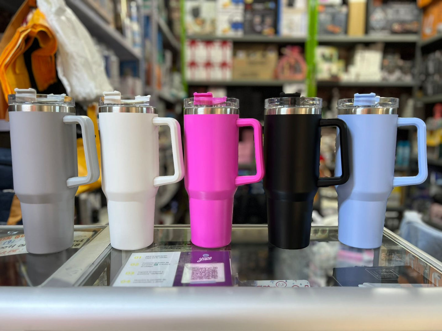 VASO TÉRMICO ACERO INOXIDABLE 1200ML PORTABLE CON ASA Y SORBETE